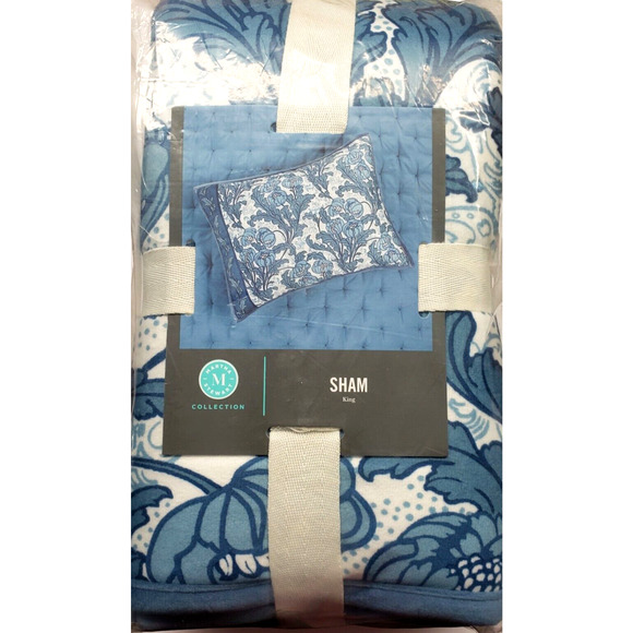 Martha Stewart Macys Nouveau Floral Blue Velvet Set of 2 King Pillow Shams - Picture 3 of 5